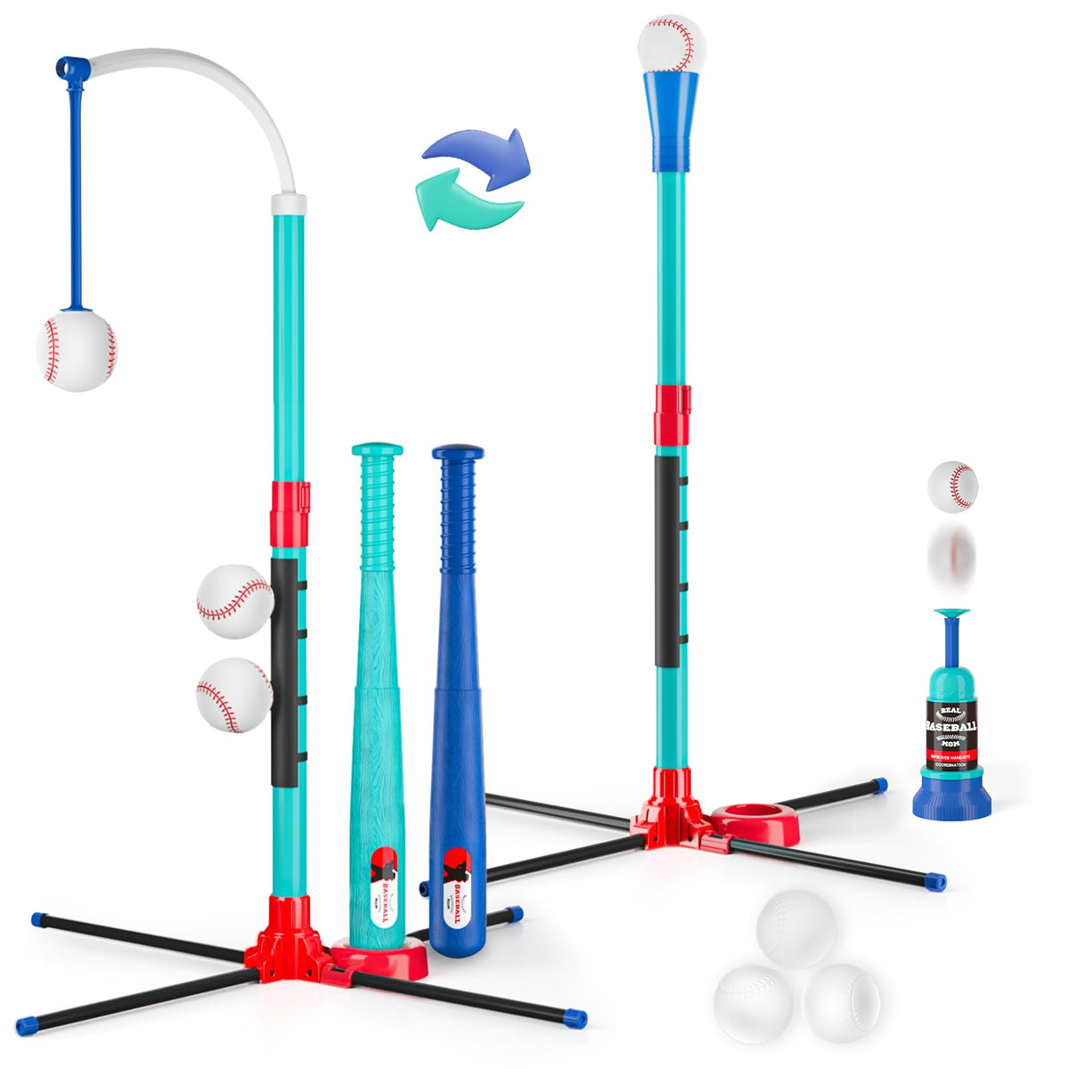 Handwell 3-in-1 baseball set with hanging tee for engaging batting practice indoors or outdoors.