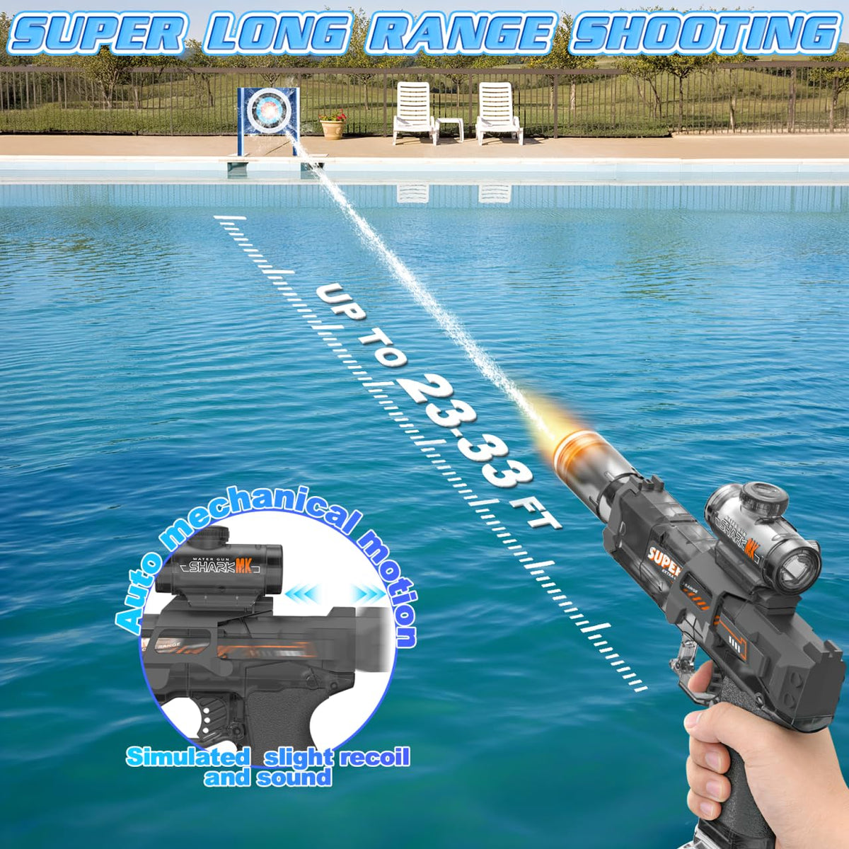 Handwell water gun 400cc tank enables long outdoor play and quick refills.