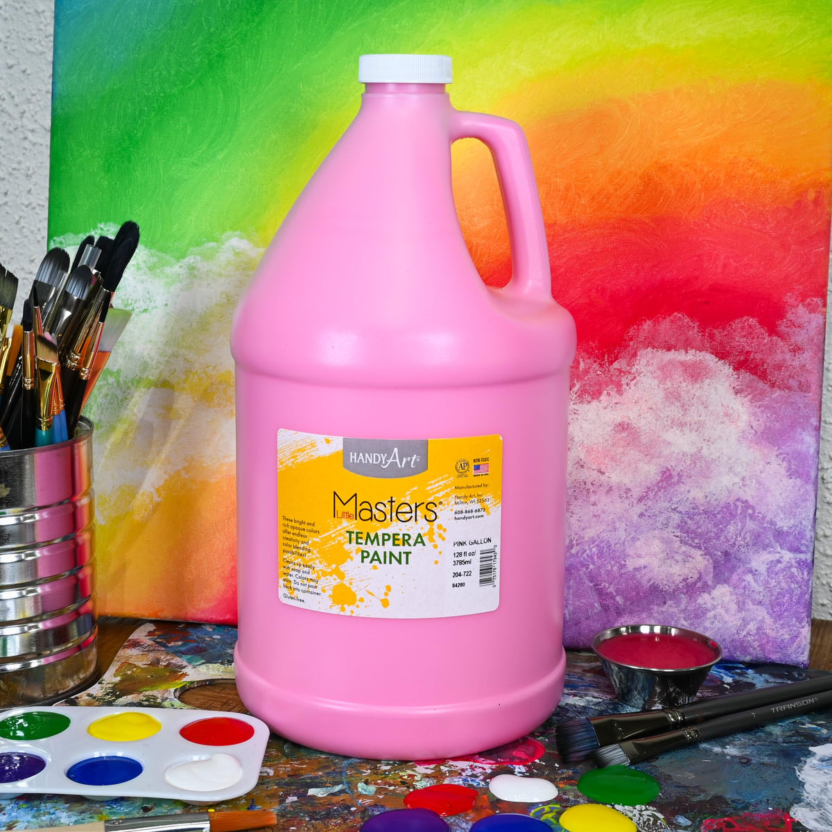 Little Masters tempera paint in bright pink offers high opacity and easy cleanup in classrooms.