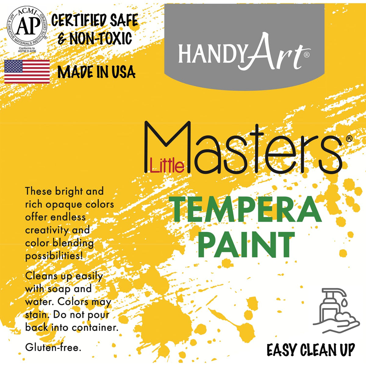 Handy Art pink tempera provides washable, safe color for young artists at school and home.