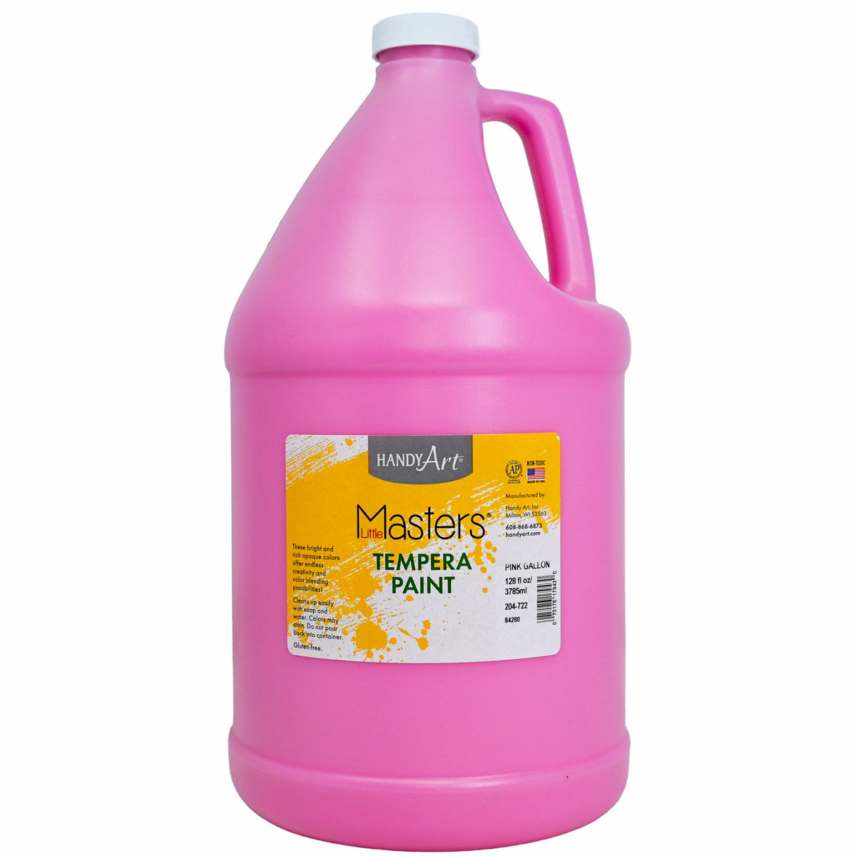 Handy Art Little Masters pink tempera paint in a 128 oz bottle for classrooms and projects.