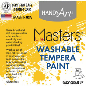 Handy Art Little Masters tempera on paper during a painting session demonstrates vibrant kid-friendly color.