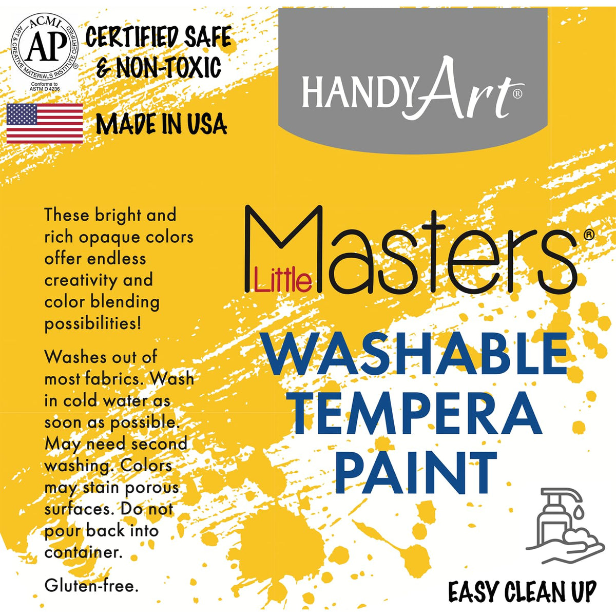 Handy Art Little Masters tempera yellow brush-stroke image, vibrant color and fast-drying.