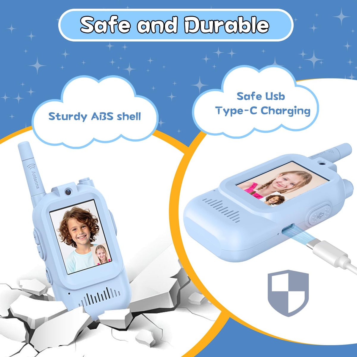 Hangrui walkie talkies kids rechargeable USB-C, easy charging for longer adventures.