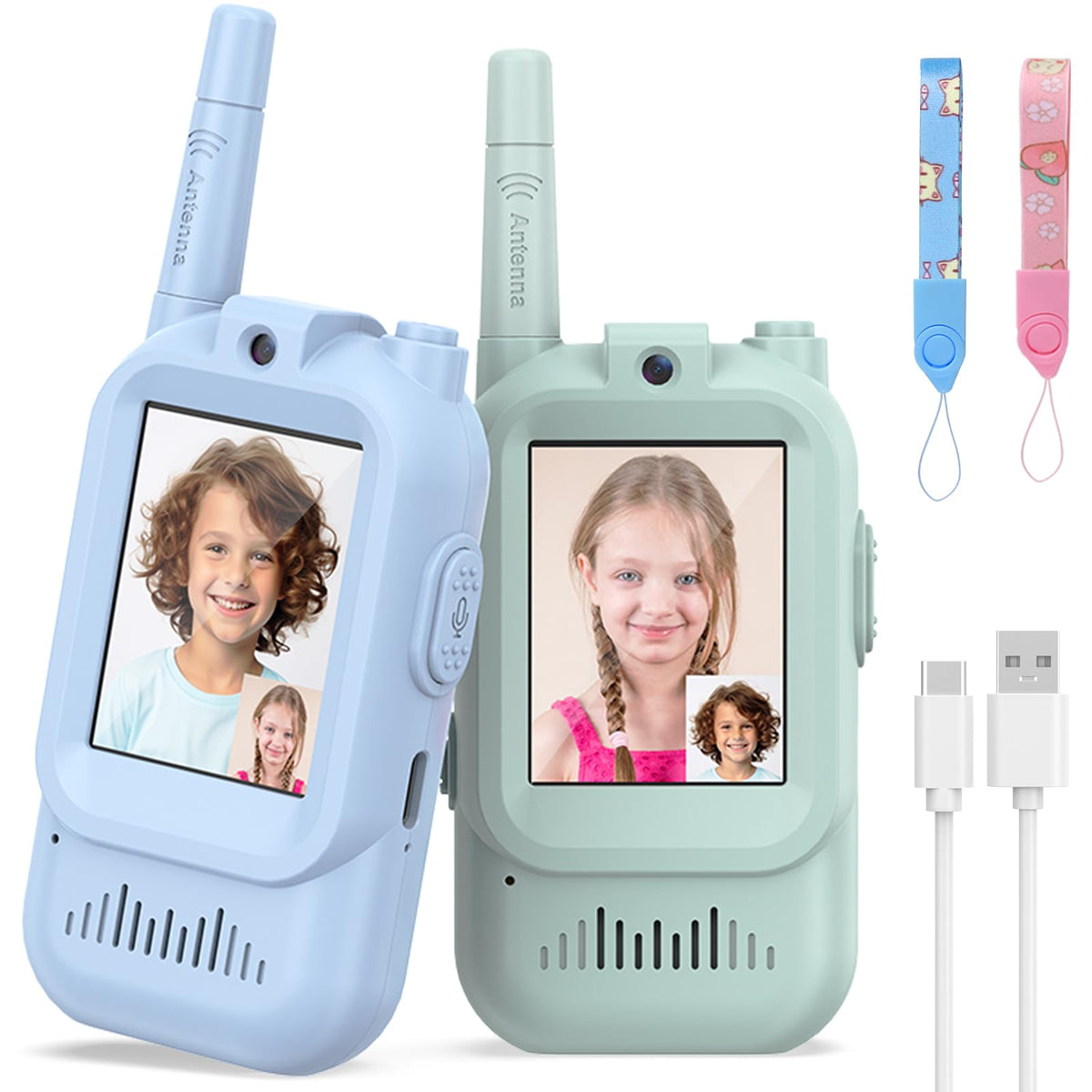 Hangrui two-pack pink and blue walkie talkies for kids ready for outdoor play