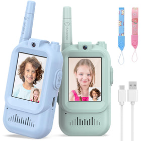 Hangrui two-pack pink and blue walkie talkies for kids ready for outdoor play
