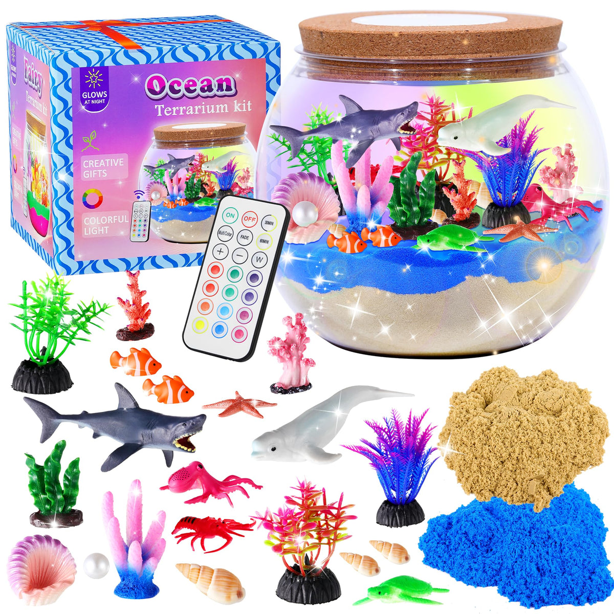 Hannstar Ocean Light Up Terrarium Kit sea animal toys for imaginative play and coastal decor
