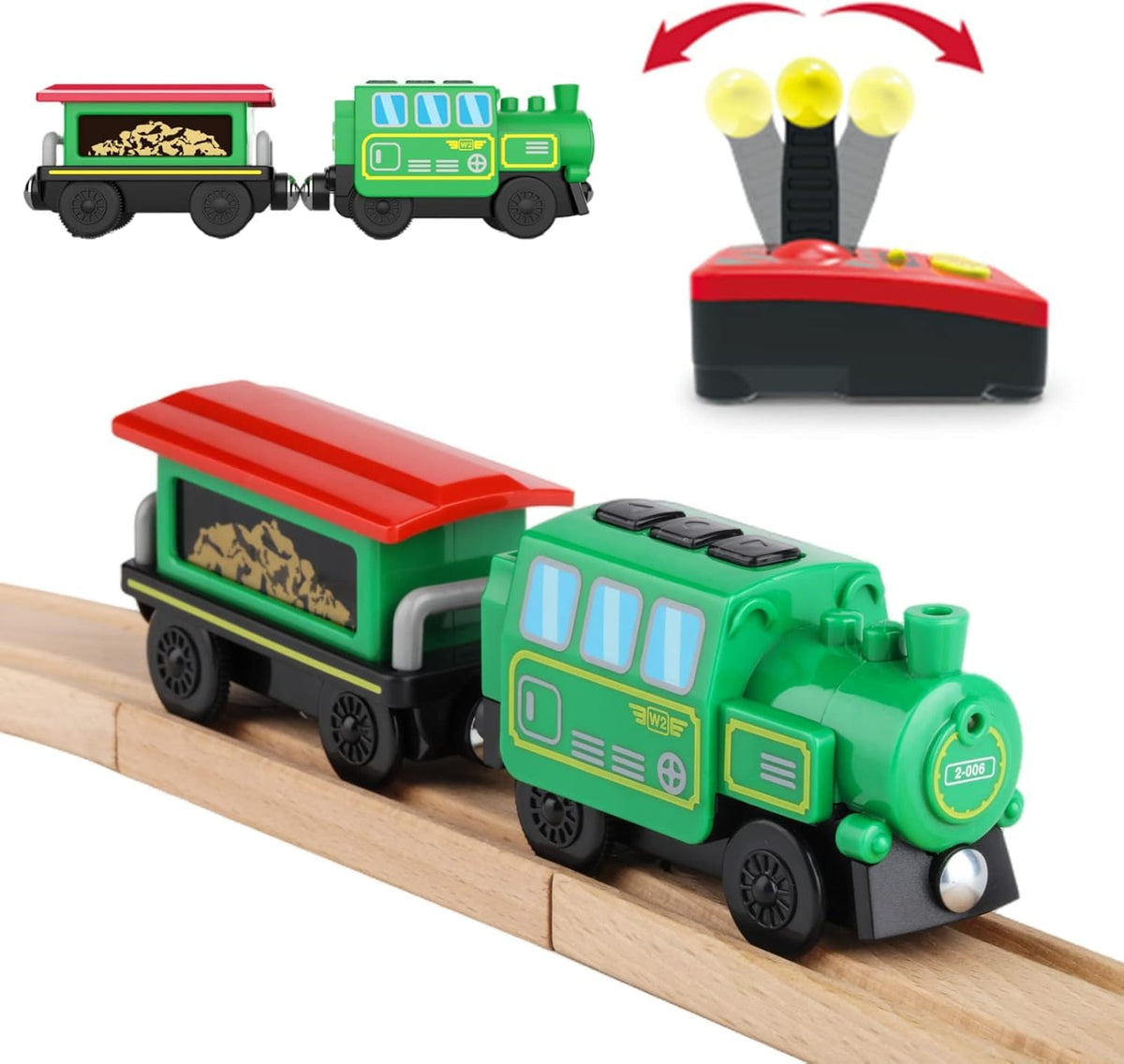HANQIANN locomotive with front lights on wooden track for imaginative play