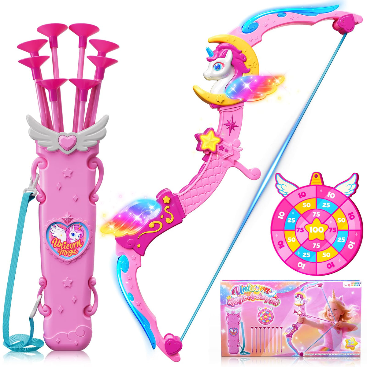 Hanroni unicorn bow arrow set glowing horn for imaginative play
