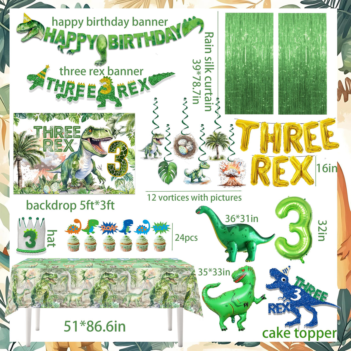Hanviync gold 16 inch Three Rex balloons elevate the festive look