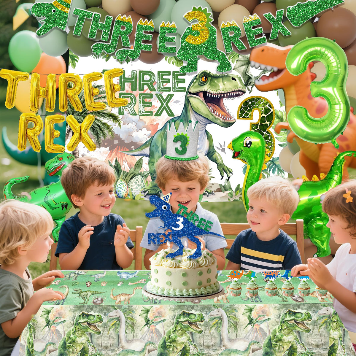 Hanviync Three Rex cake toppers add a charming centerpiece