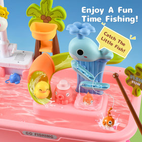 Hanyutom cloud electric tap demonstrates water flow during pretend washing tasks.