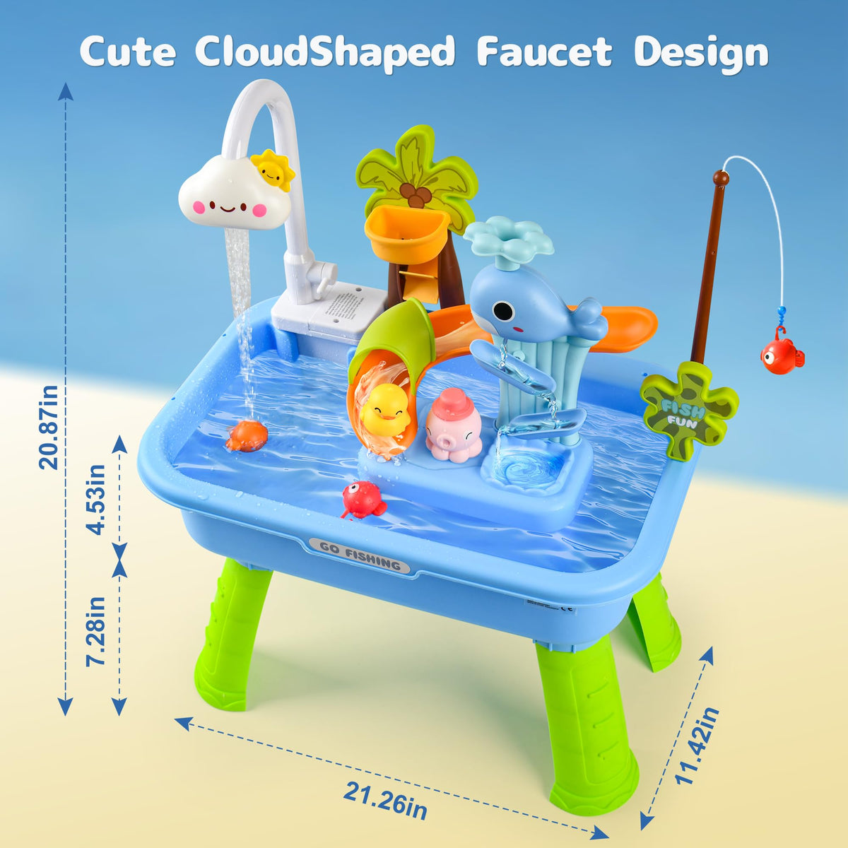 Hanyutom water table with electric pump and accessories for kitchen-style play.