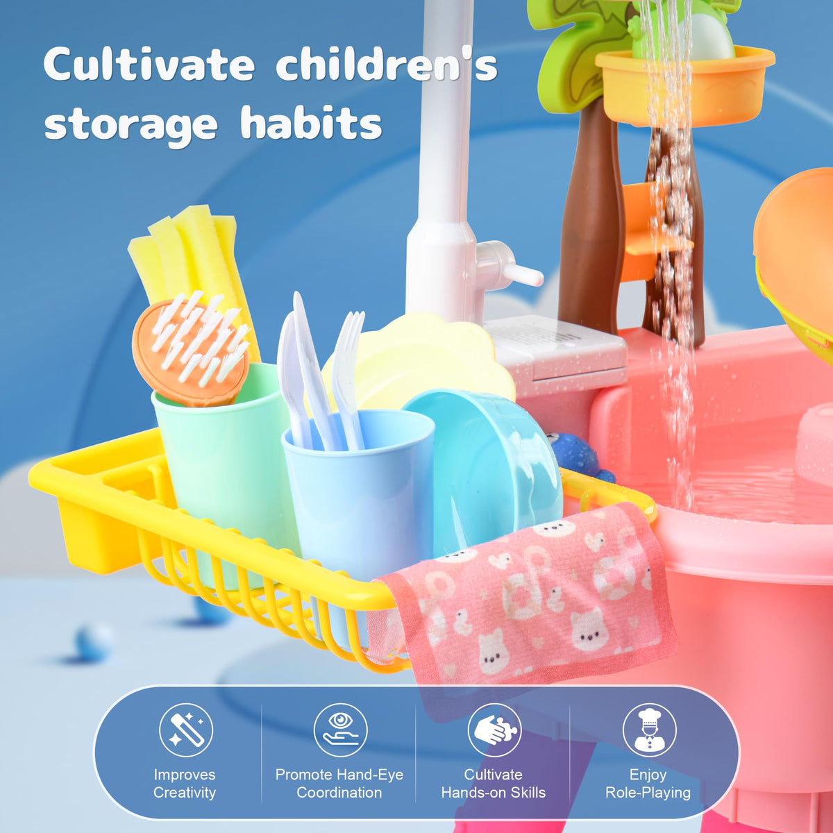 Hanyutom kitchen play sink station supports early learning through role play.