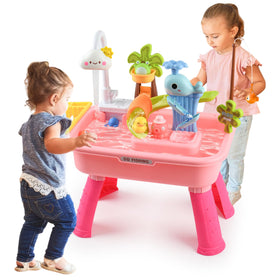 Hanyutom pink water table with flowing water and slide for hands on exploration.