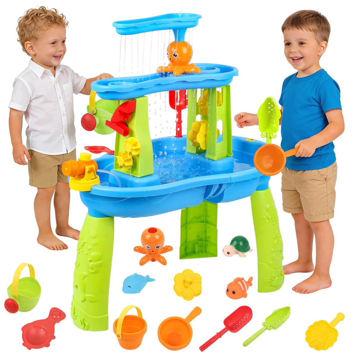 Hanyutom water table with waterfall tray for creative outdoor play.