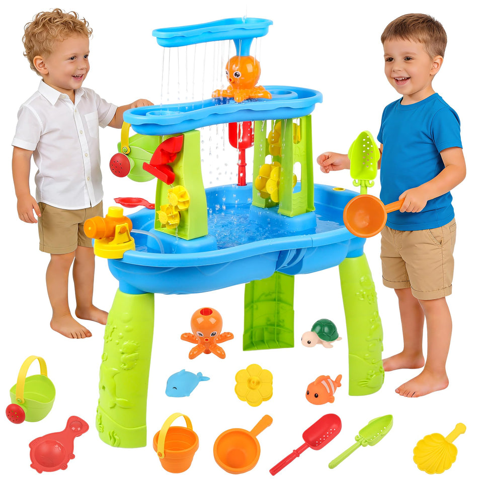 Hanyutom water table with waterfall tray for creative outdoor play.