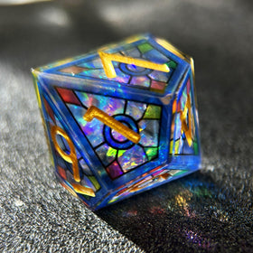HAOMEJA blue-sky-d12 dice sparkle in sunlight on table