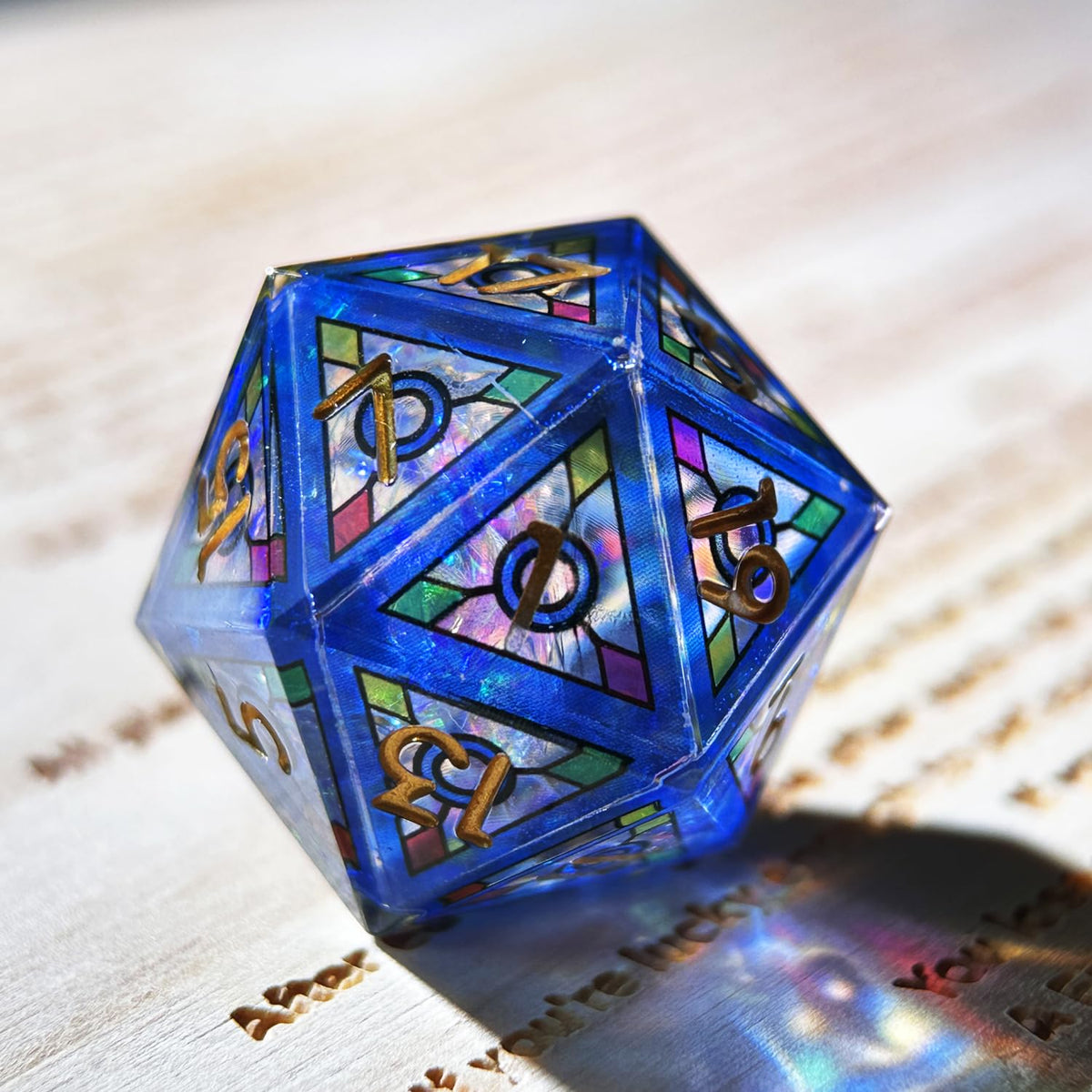 HAOMEJA blue-sky-d20 dice enchant with stained-glass glow