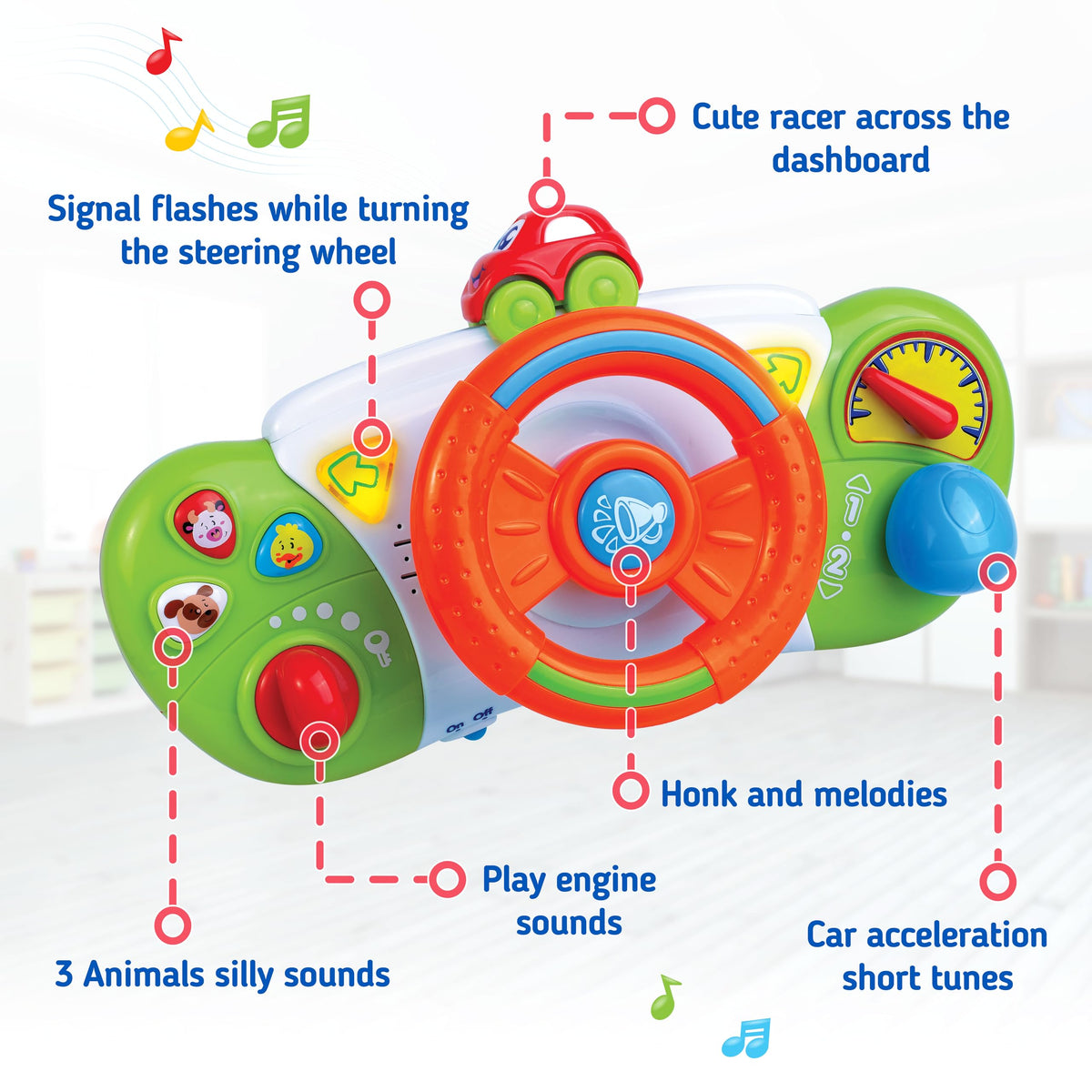 HAP-P-KID stroller dashboard with ignition key enhances sensory exploration.