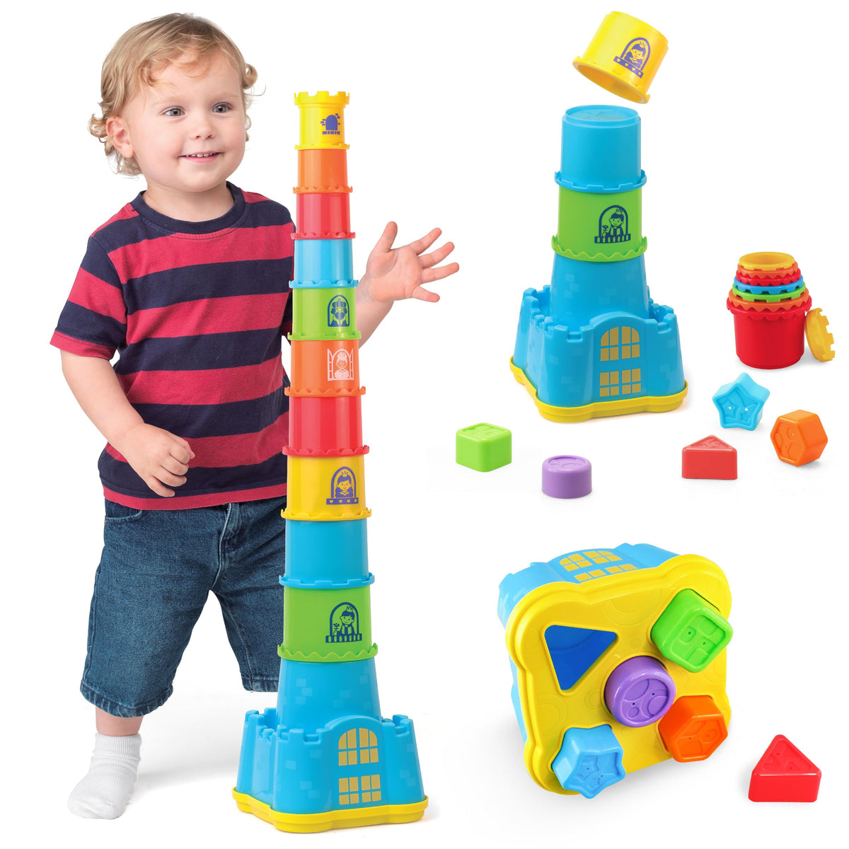 HAP-P-KID castle base with colorful cups for stacking play