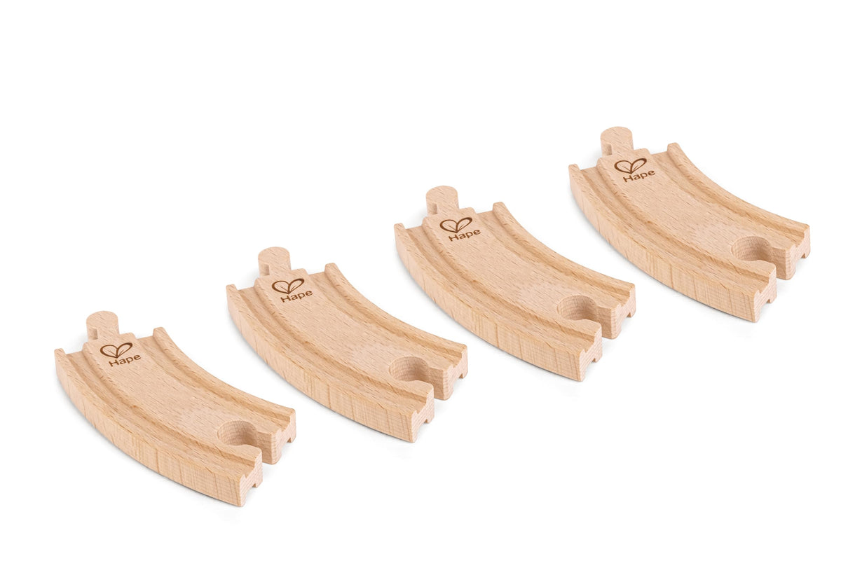Hape wooden railway expansion curved tracks add dynamic routing options.