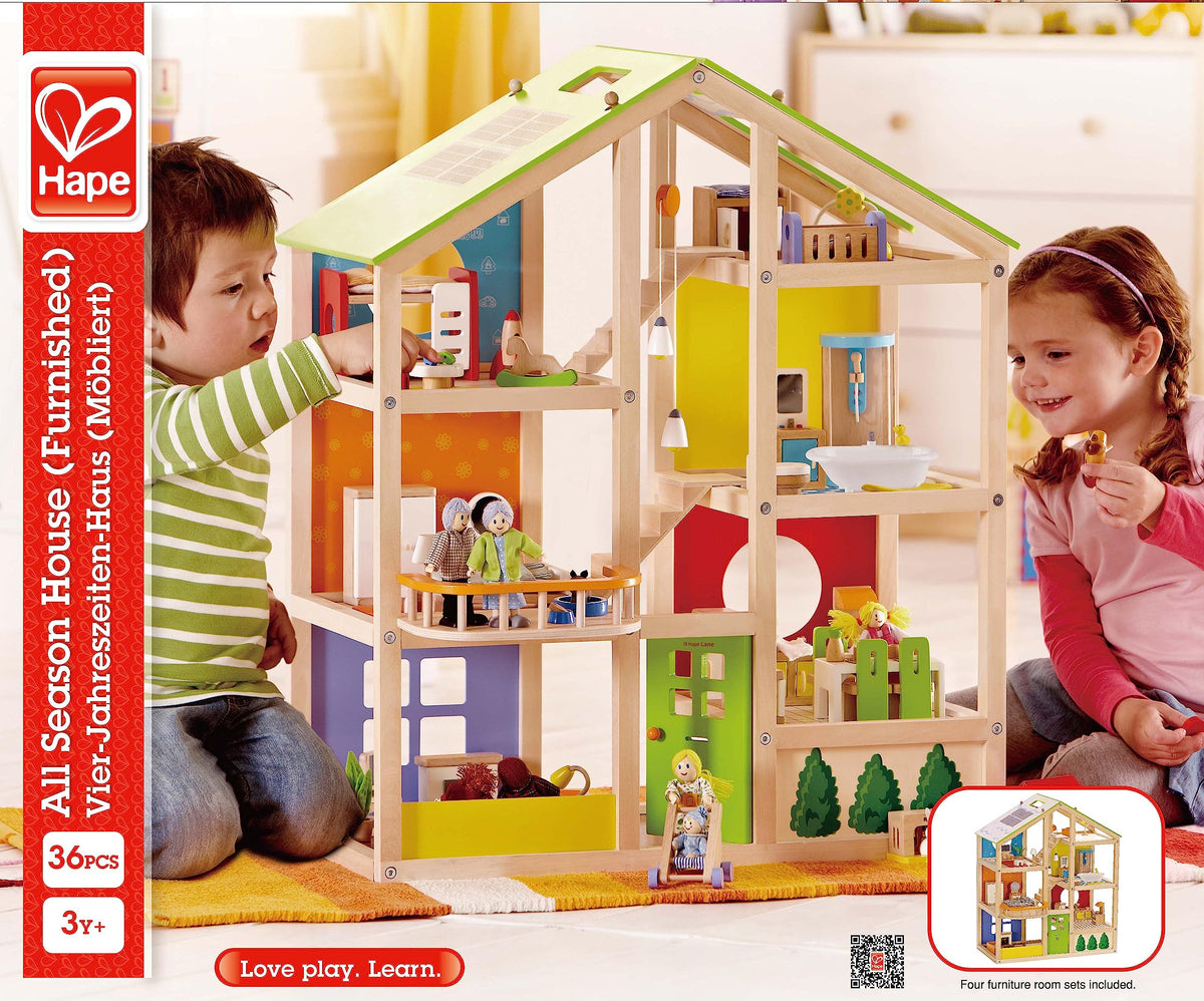 Hape All Seasons dollhouse movable stairs enable dynamic, hands-on pretend scenarios