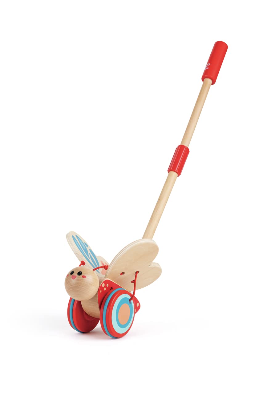 Hape Butterfly Push and Pull wings fluttering to boost toddler coordination.