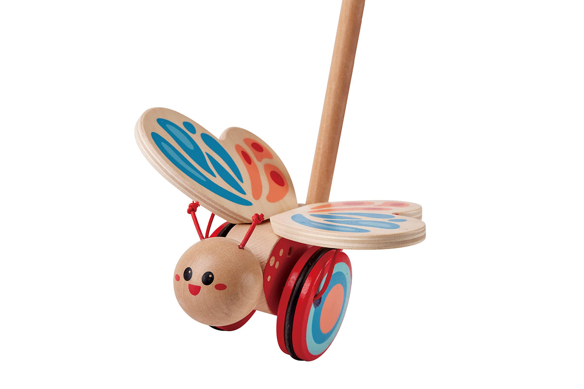 Hape wooden butterfly frame supports active movement and gross motor skills.