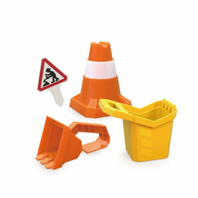 Hape construction sand toy set bucket for sandbox play and coordination.