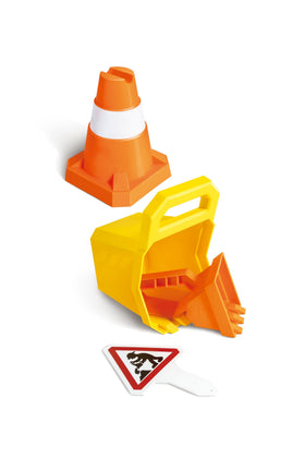 Hape construction sand toy set cone marks the worksite for group play.