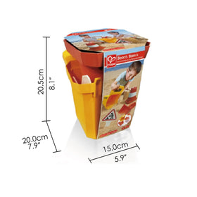 Hape construction sand toy set durable plastic tools for long outdoor use.