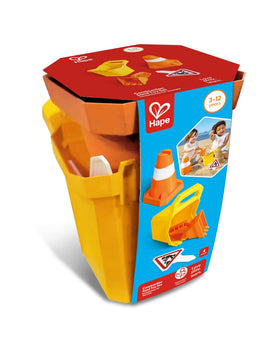 Hape construction sand toy set shovel for digging play outdoors.