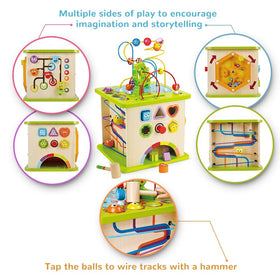 Hape Country Critters Play Cube side 3 color code activity supports color learning and sequencing.