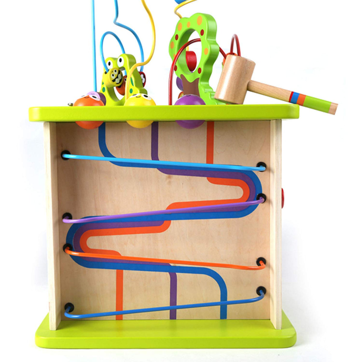 Hape Country Critters Play Cube side 4 turnplate teaches turning movement and bee-inspired exploration.
