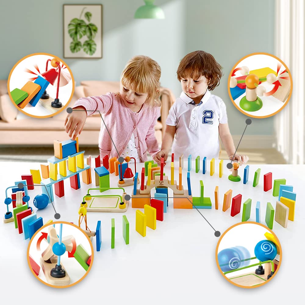 Hape Dynamo bell trick engages kids with interactive domino sequences.