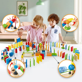 Hape Dynamo bell trick engages kids with interactive domino sequences.
