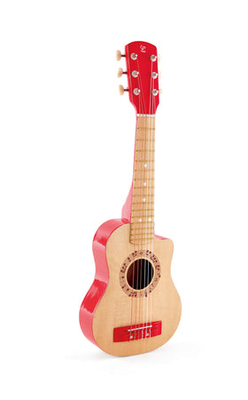 Hape Flame First Guitar 26-inch red side view supports beginner grip