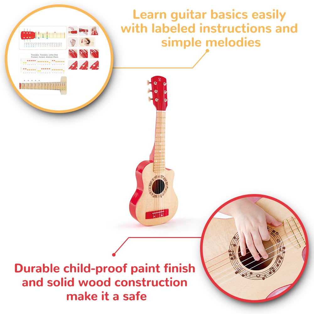 Hape Flame First Guitar water-based paint finish detail