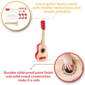 Hape Flame First Guitar water-based paint finish detail