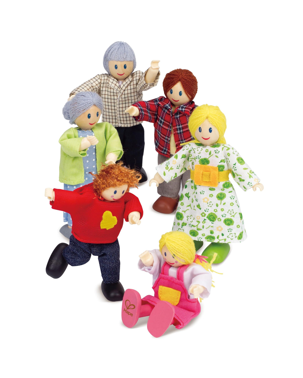 Hape Happy Family dolls with soft bodies and pliable limbs inspire creative storytelling.