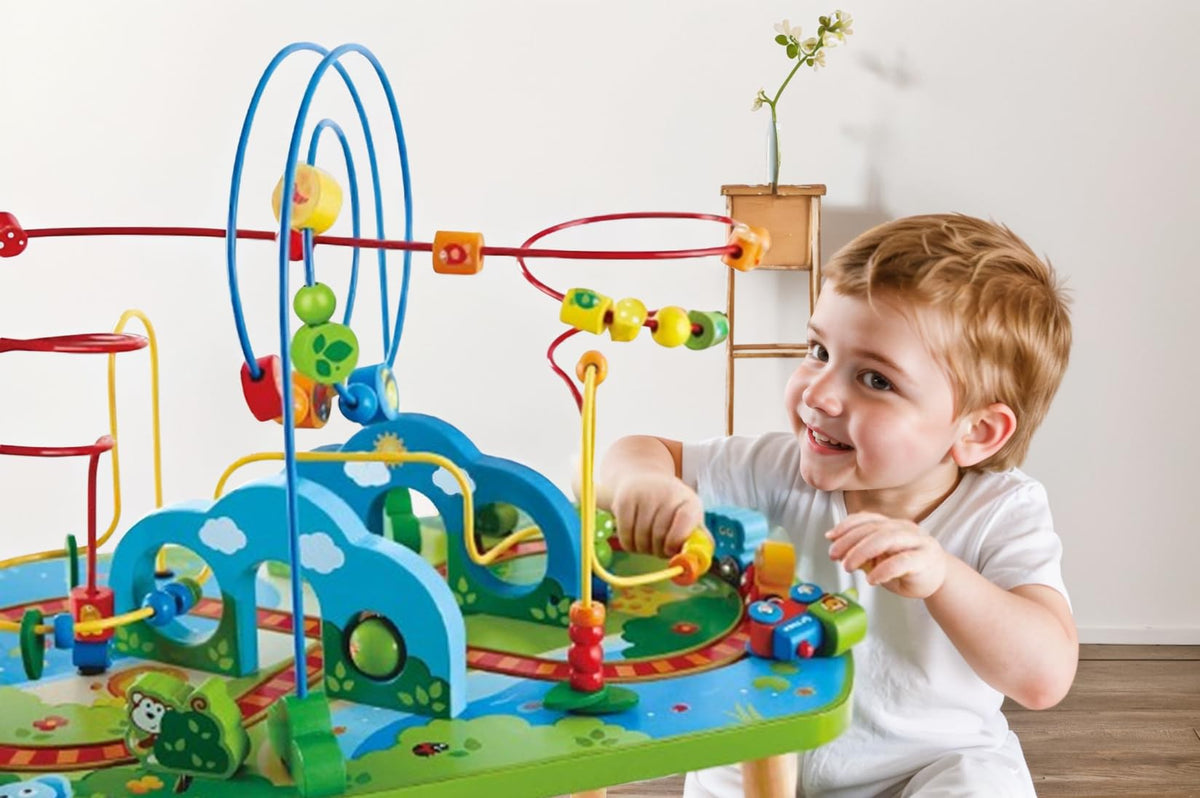Hape Jungle Adventure Railway Table animal train features tiger, lion, and elephant cars