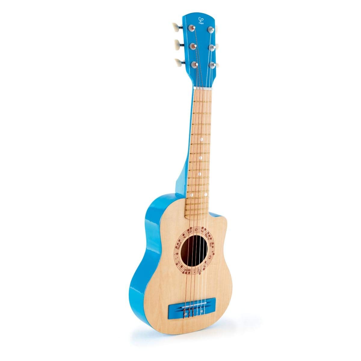 Hape kids guitar blue front view invites beginner musical exploration.