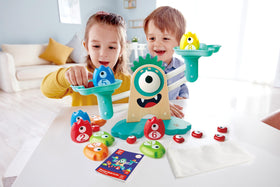 Hape Math Monster Scale balance demo promotes numeric reasoning