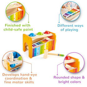 Hape non-toxic child-safe paint finish supports curious, colorful play.