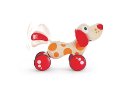 Hape Walk-A-Long Puppy demonstrates rolling movement for balance and play.