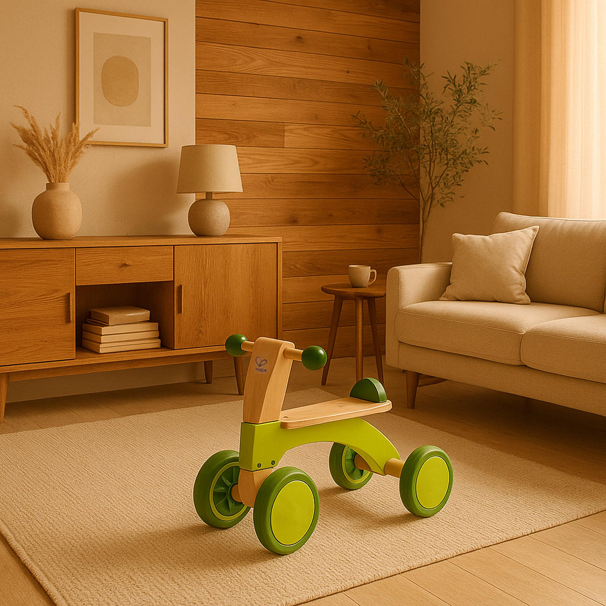 Hape Scoot Around handle area demonstrates easy push and control for toddlers