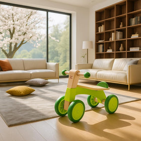 Sustainable wood and water-based paint finish on Hape Scoot Around