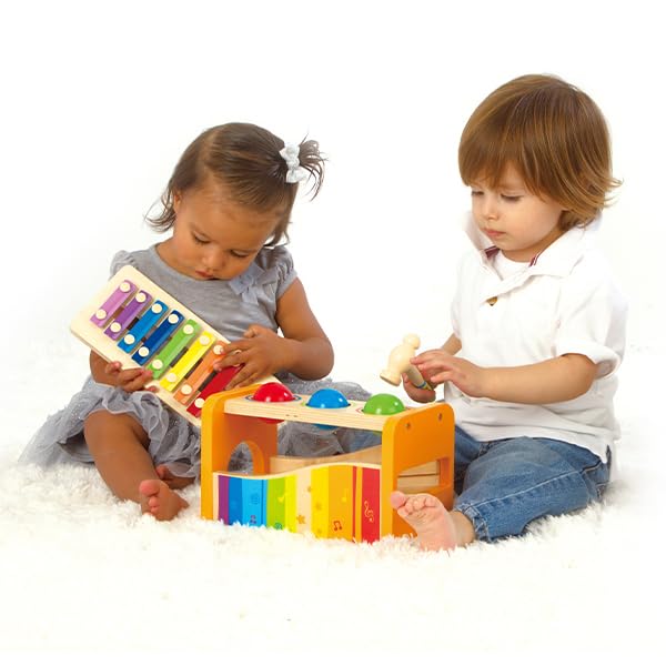 Hape slide-out xylophone in use encourages independent musical exploration.