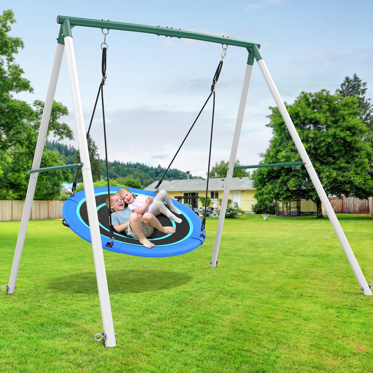 Hapfan 50-inch saucer swing with a wide seat for shared backyard fun.